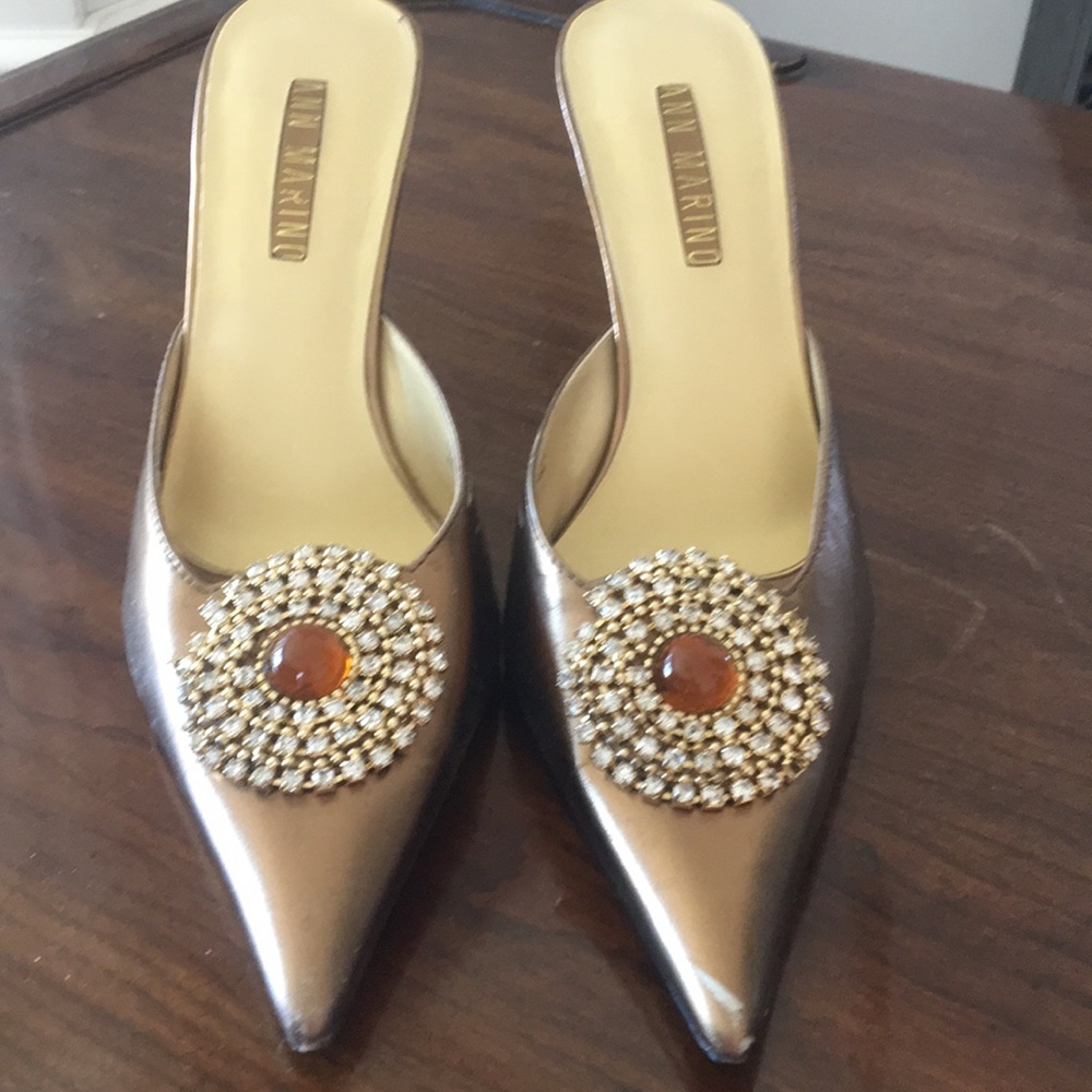 Ann Marino bronze/gold slides with jewels